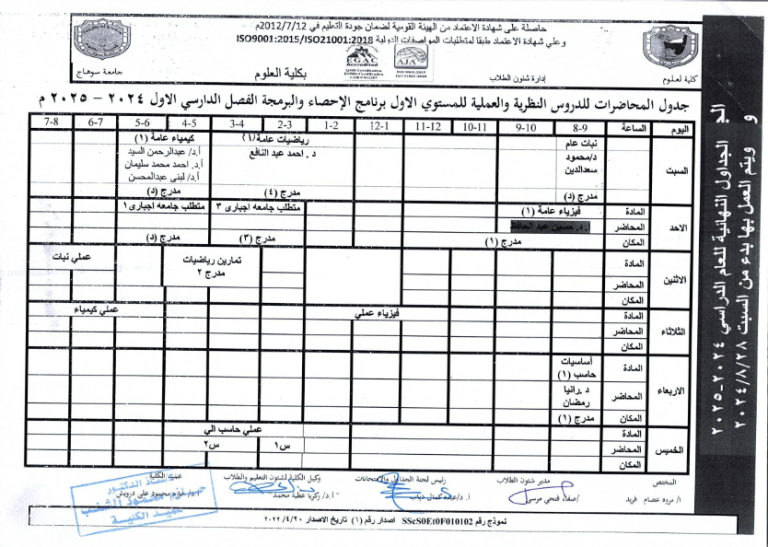 جداول محاضرات الفصل الدراسي الاول2024- 2025_004