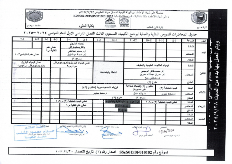 جداول محاضرات الفصل الدراسي الاول2024- 2025_011