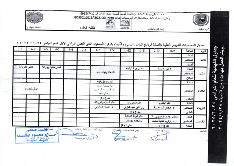 جداول محاضرات الفصل الدراسي الاول2024- 2025_026