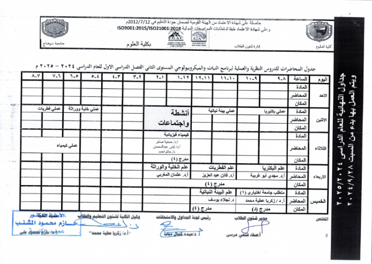 جداول محاضرات الفصل الدراسي الاول2024- 2025_027