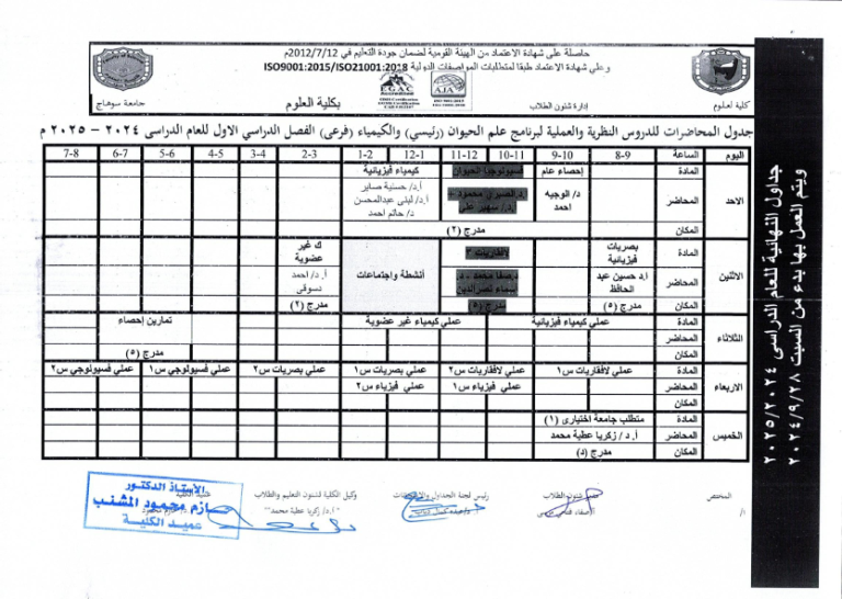 جداول محاضرات الفصل الدراسي الاول2024- 2025_028