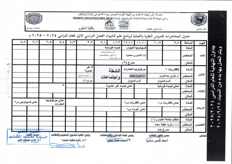 جداول محاضرات الفصل الدراسي الاول2024- 2025_029