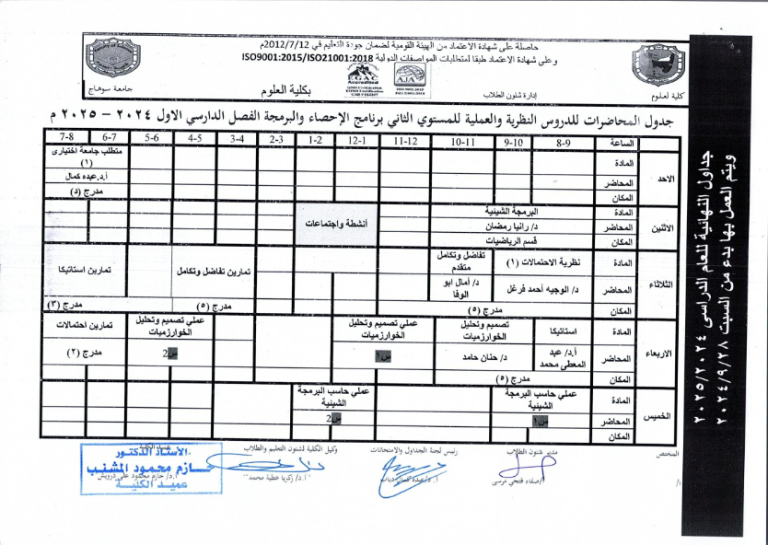جداول محاضرات الفصل الدراسي الاول2024- 2025_033